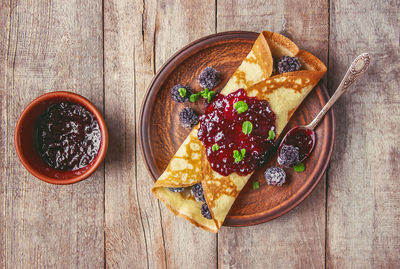 High angle view of food on table