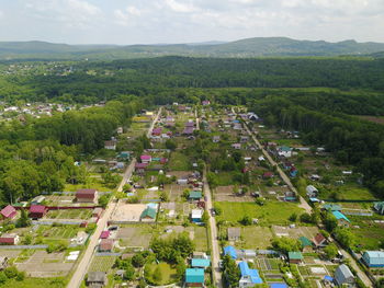 High angle view of townscape against sky