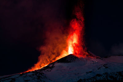 View of illuminated mountain at night