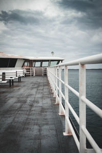 Empty pier over sea against sky