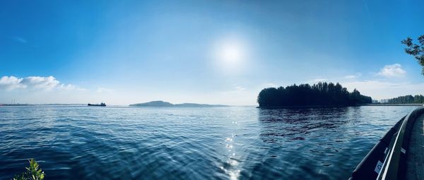 Panoramic view of sea against blue sky