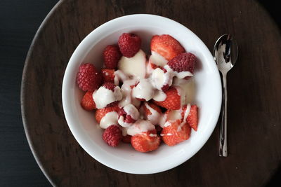 High angle view of breakfast in bowl on table