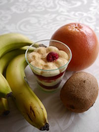 Close-up of sweet food with fruits on table