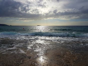 Scenic view of sea against sky during sunset