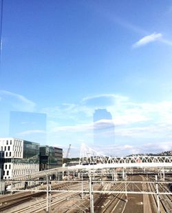 Railroad tracks against clear sky