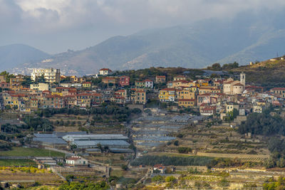 High angle view of townscape against sky