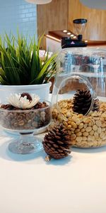 Close-up of ice cream in glass on table