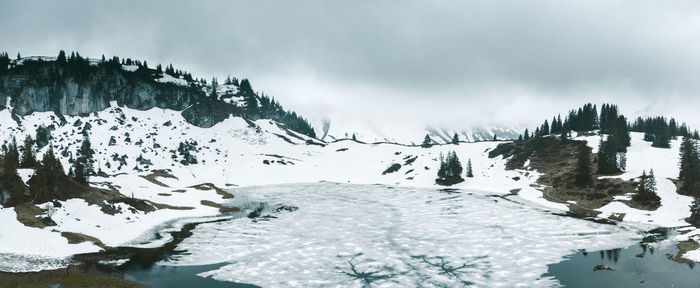 Scenic view of snowcapped mountains against sky