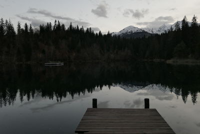 Pier over lake against sky