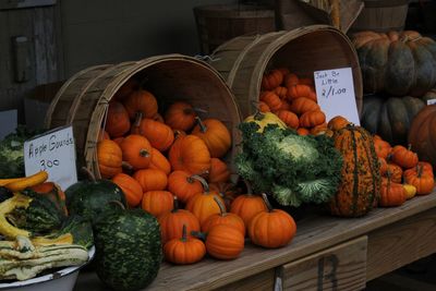 Pumpkins for sale at market stall