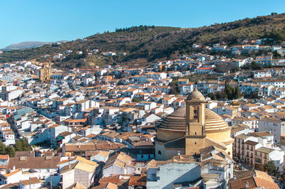 High angle view of townscape against sky