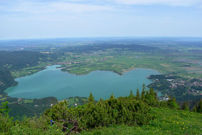 High angle view of trees on landscape against sky