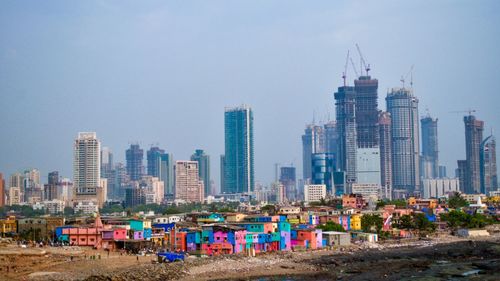 Mumbai city with clear sky and colorful houses