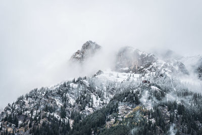 Aerial view of snow covered mountain against sky