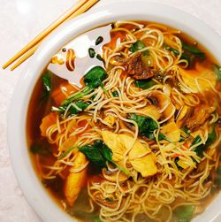 High angle view of soup in bowl