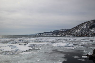 Scenic view of sea against sky during winter