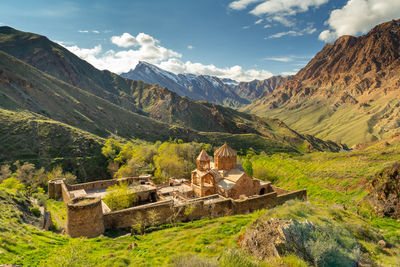 The st. stephanos monastery in the east azerbaijani province of iran at sunset.