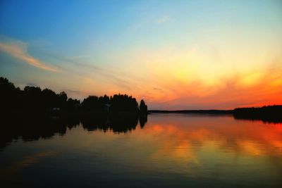 Scenic view of lake against sky at sunset