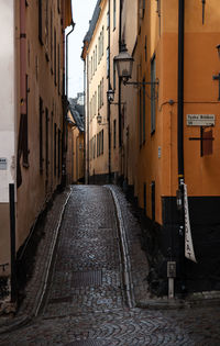 Empty alley amidst buildings in city