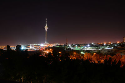 Illuminated buildings in city at night