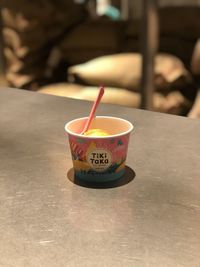 Close-up of tea cup on table