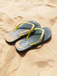 High angle view of shoes on sand