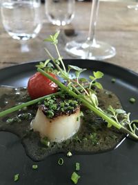 High angle view of food in plate