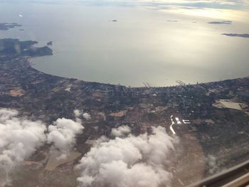 High angle view of cityscape against sky