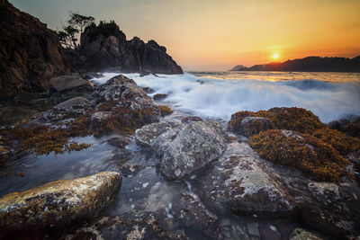 The beauty of the sunset on the shark tooth beach, lampung, sumatra, indonesia
