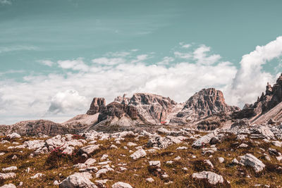 Scenic view of rocky mountains against sky