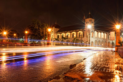 Light trails on street at night