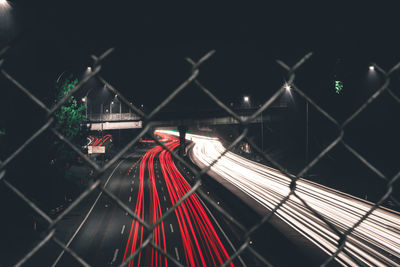 Light trails on bridge at night