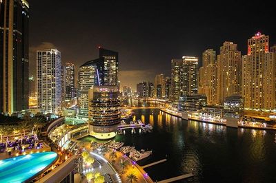 City lit up at night