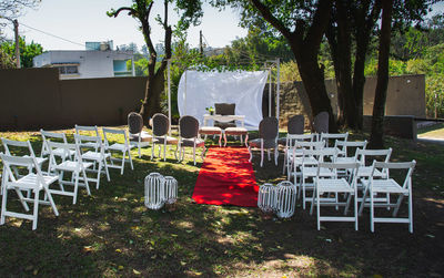 Chairs and tables in park