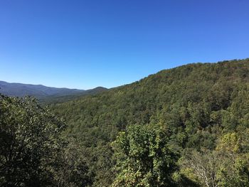 Scenic view of mountains against clear blue sky