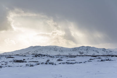 Scenic view of snowcapped mountains against sky