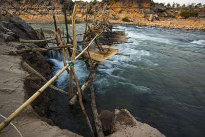 High angle view of rocks in sea