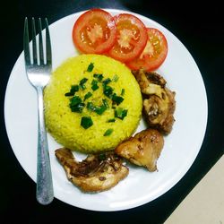 Close-up of meal served on table