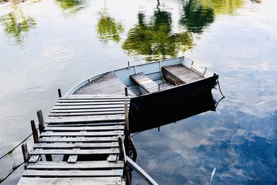 High angle view of pier on lake