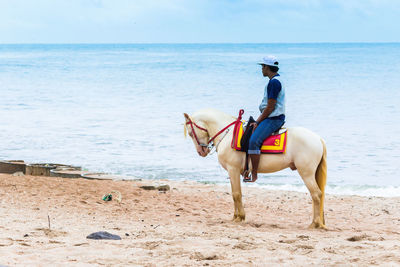 Man riding horse on beach