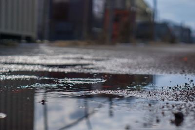 Reflection of buildings in puddle