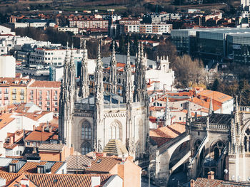 High angle view of buildings in city