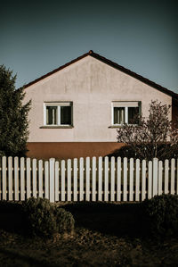 Exterior of house by building against sky