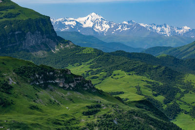 Snowy mountains in chechnya in summer