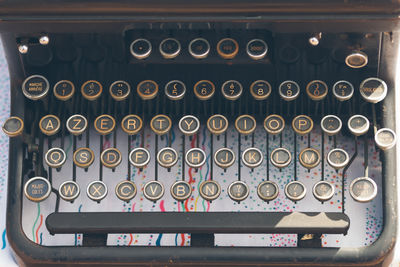 High angle view of antique typewriter keyboard