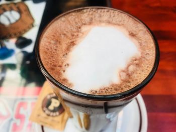 Close-up of cappuccino on table