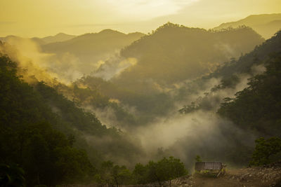 High angle view of mountains against sky