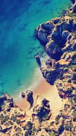 Aerial view of rocks on beach