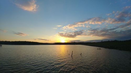 Scenic view of lake against sky during sunset