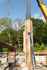 Low angle view of construction site against sky